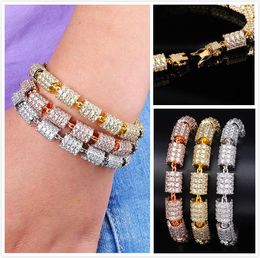 New personaliz Bling Cubic Zirconia Bamboo Chains Bracelet for Men Rose Gold Mens Hip Hop Night Club Rapper Jewellery Gifts for Guys