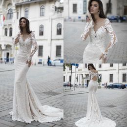 2019 Gorgeous Mermaid Wedding Dresses Lace Applique Hollow Back Sweep Train Country Wedding Dress Custom Made Illusion Vestidos De Novia