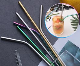 6*215mm 304 Stainless Steel Straw Bent And Straight Reusable Colourful Straw Drinking Straws Metal Straw Cleaner Brush Bar Drinking Tool DHLl