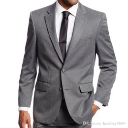 New Arrivals Two Button Grey Side Vent Groom Tuxedos Notch Lapel Groomsmen Best Man Blazer Mens Wedding Suits (Jacket+Pants+Tie) D:353