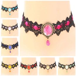 Women's Retro lace jewel necklace with strong collar short collarbone Necklace DAN240 mix order Necklaces Chokers