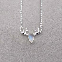 Chain Moonstone Elk Pendant Sterling Silver Necklace Women Collarbone Chain Necklace Fairy Jewelry Anti Allergy