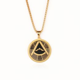 Stainless Steel Freemasons Flying Bat Round Medal Pendant Necklace Gold Silver Hip Hop Rock Fraternal Order Jewellery Wholesale