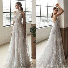 2020 Julie Vino Full Lace Wedding Dresses Halter Neckline Sexy Open Back Bohemian Customized vestido de novia robe de mariée Bridal Gowns