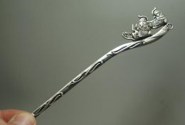 An exquisite Chinese Miao silver & Tibetan silver Old Hair hairpin exquisite Mandarin duck Hair hairpin Design