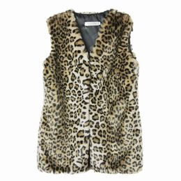 2018 New Fashion Faux Leopard Fur Sleeveless Vest Women Winter Warm Coat Slim V-Neck Jackets Coat Outerwear Waistcoat