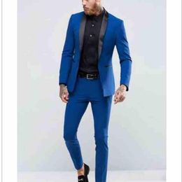 Royal Blue Groom Tuxedos Black Lapel Men Wedding Tuxedo Popular Men Jacket Blazer Men Dinner/Darty Suit Custom Made(Jacket+Pants+Tie) 666