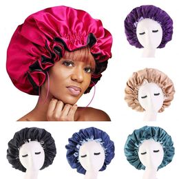 Women Satin Warp Bonnet Night Sleep Hat Chemo Caps Hair Care Head Cover Adjust Elastic Solid Colour Beanies Skullies Fashion