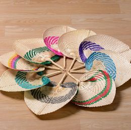 50pcs Palm Leaves Fans Handmade Wicker Multicolor Palm Fan Traditional Chinese Craft Home Decoration Gifts SN2683