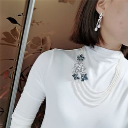 Beautiful 4strands 4-5mm white freshwater pearl micro inlay zircon buckle flower accessories necklace long 45-53cm