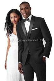 Very Good One Button Black Groom Tuxedos Peak Lapel Men Suits 3 pieces Wedding/Prom/Dinner Blazer (Jacket+Pants+Vest+Tie) W527