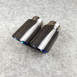 1 PCS Carbon Fibre Auto Exhaust Pipe Fit for all cars Glossy Grilled Blue Muffler Tip Tail Length 170 mm