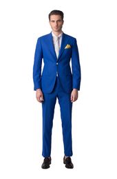 Royal Blue Mens Wedding Tuxedos Peak Lapel Groom Groomsmen Tuxedos Popular Man Blazers Jacket Excellent 2 Piece Suit(Jacket+Pants+Tie) 1290