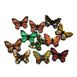 200Pcs Mixed Butterfly Wooden Buttons Sewing Accessories Flatback Scrapbooking 2 Holes Wood Decorative Sewing Buttons 24*18mm