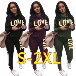 Venda quente Roupas Femininas Esporte Treino Hoodies + Calças 2 Peça Conjunto de Roupas de Mulher Cor Sólida Ternos Jogger Ternos Das Mulheres Suor Suor