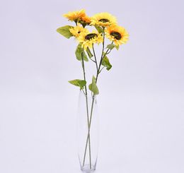 Artificial 3 Head Sunflower Bridal Flowers Bouquet Wedding Party Decorations Home Room Decor Decorative Flowers