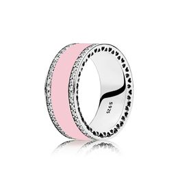 925 Sterling Silver Radiant Hearts Air Pink White Enamel RING Synthetic Spinel Fit Pandora Silver Jewellery Women Wedding Ring Original Box