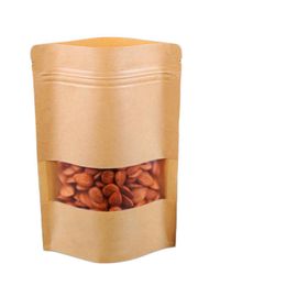 17x24cm Stand Kraft Paper Window Frosted Showcase Packaging Food Bags Heat Sealing Zip Reusable Baking Candy Snacks Tea Package Pouch