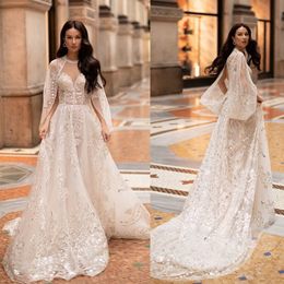 2020 Modest Idaorez Elegant A Line Wedding Dresses Jewel Long Sleeve Tulle Lace Wedding Gowns Sweep Train robe de mariée