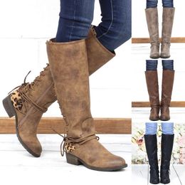 Women's Over Knee Boots Shoes Casual Autumn Winter Girl Round Head Fastened Boots Frenulum Square Heels Female Long Boots