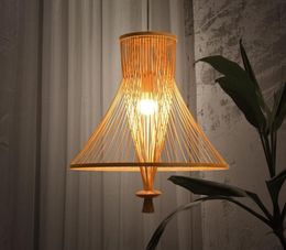 Bamboo Wicker Rattan Bundle Shade Pendant Light Fixture Chinese Classical Simple Hanging Ceiling Lamp Avize LED Luminaria Design MYY