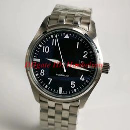 Caliente venta IW326504 pequeño movimiento Príncipe automático relojes del reloj para hombre Negro piloto mecánico del dial de metal pulsera de pulsera