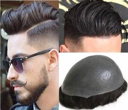 Full Thin Skin Toupee Silky Straight European Human Hair Pieces Off Black Colour #1b Mens Wig PU Unit for Men