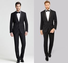 New Black Men Suits Wedding Groom Tuxedos Business Wear 3 Pieces Man Blazer With Shawl Lapel Bridegroom Suits (Jacket+Pants+Bow tie)