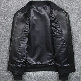 Wholesale-Autumn Sheepskin Genuine Leather Jacket Mens Slim Black Zipper Real Leather Coat Stand Collar High Quality 5XL Baseball Jacket