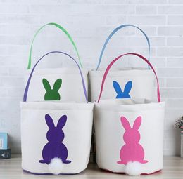 White Bunny Easter Baskets Wholesale Blanks Canvas Easter Buckets with Moveable White Tail Easter Day Kids Gift Tote SN2568