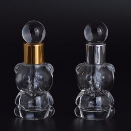 wholesale Stylish Transparent Small Bear 8ml Glass Bottle Drop Lovely Empty Perfume Bottles With Aluminium Cap