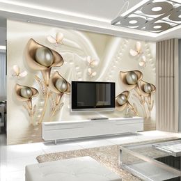High Quality 3D Calla Butterfly Water Reflection Silk Wallpaper Hotel Villa Living Room TV Sofa Backdrop Mural Luxury Wall Paper