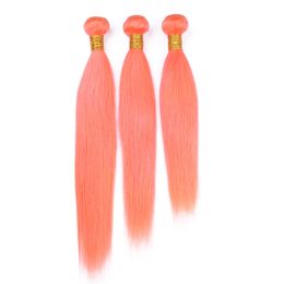 Virgin Malaysian Human Hair Orange Coloured Silky Straight Weaves Extensions 3Pcs Lot Pure Orange Human Hair Bundles Deals Tangle Free