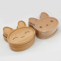Cute Rabbit Shaped Baby Dinner Plates Natural Wooden Fruit Rice Dishes Children Dinnerware