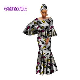 Африканские платьев для женщин 100% хлопка 2019 новых африканские мод Кенга clohing сукна выскочки 2 шт набора африканских одежды WY2809