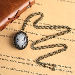Fashion Vintage Watches Elegant Lady Oval Shape Design Small Size Quartz Pocket Watch Analog Display Clock Sweater Necklace Chain 290l