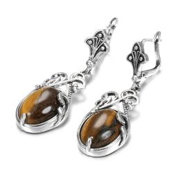 Wholesale Vintage Style Silver Plated Oval Shape Tiger Eye Stone Dangle Earrings Amethyst Crystal Jewellery
