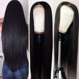 Lace Wigs Natural Long Silky Straight Black Color Brazilian Lace Front Wig Human Hair High Density Heat Ristant Gluel Synthetic Wigs for Women