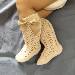 INS 2020 Kids hole socks girls lace hollow crochet knee hight stockings children Bows princess socks kids cotton breathable legs C6366