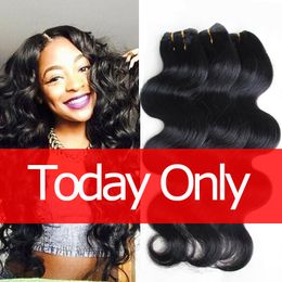 Brazilian Body Wave Human Hair Weaves Double Weft 6pcs/lot Natural Black Color