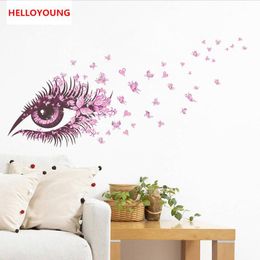 DIY Pink Eyes Butterfly Pattern Art Space Sticker Bedroom Home Decor Vinyl Mural Wall Sticker Waterproof Rural Wallpaper