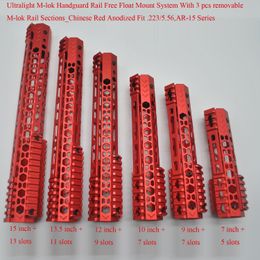 RED_7/9/10/11/12/13.5/15'' inch M-lok Handguard Rail Ultralight Free Float Mount System with 3 pcs M-lok Rail Sections