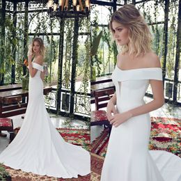 Modest Limor Rosen 2020 Satin Mermaid Wedding Dresses Off The Shoulder Bridal Gowns Sweep Train Robe De Mariée