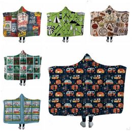 Picnic Hooded Blankets Warm Camping Car Throw Blanket with Hood Sherpa Fleece Blankets Wrap Fashion Children Camper Hooded Blanket TLZYQ1345