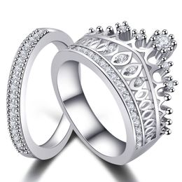 Luxury Elegant Sliver Crown Rings Set For Women Men High-end Fashion Party Ladies Rings Wedding Engagement Couples Rings Set