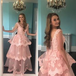 Ballgown Pink Prom Dress 2020 Scoop Neck Layers Tiered Long Pageant Gowns Zipper Back Cupcake Formal Evening Runway Party Birthday Wear