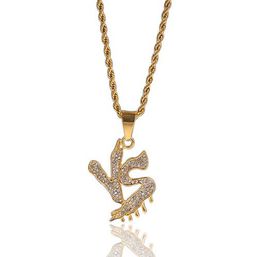 18K Gold Plated Gold Water Droplets VS Pendant Mens Charm with 24inch rope Chain Hip Hop Jewelry