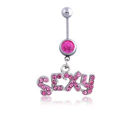 Sexy Letter Wasit Belly Dance Crystal Body Jewellery Stainless Steel Rhinestone Navel & Bell Button Piercing Dangle Rings for Women