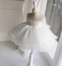 White Beautiful Girls Dress For Wedding Flower Dresses Jewel Organza Tea-Length Lovely Princess Girls Pageant Gown Party Gowns With Crystals