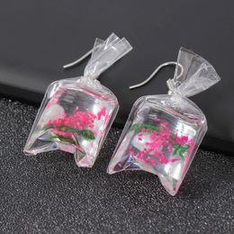 Wholesale- Transparent Candy Ocean Style Conch Earring Female Personality Resin Dried Flower Plant Valentine's Day Earrings